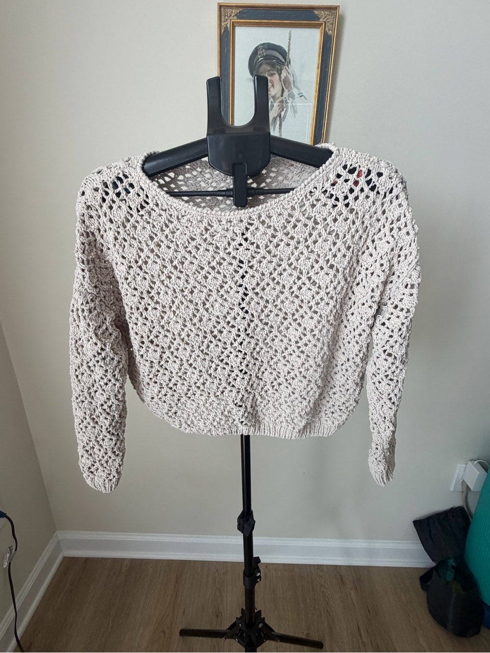 Moon & Madison Small Cream Chenille Open Knit Sweater | Fishnet, But Cozy